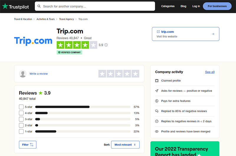 Trip.com Trustpilot Account